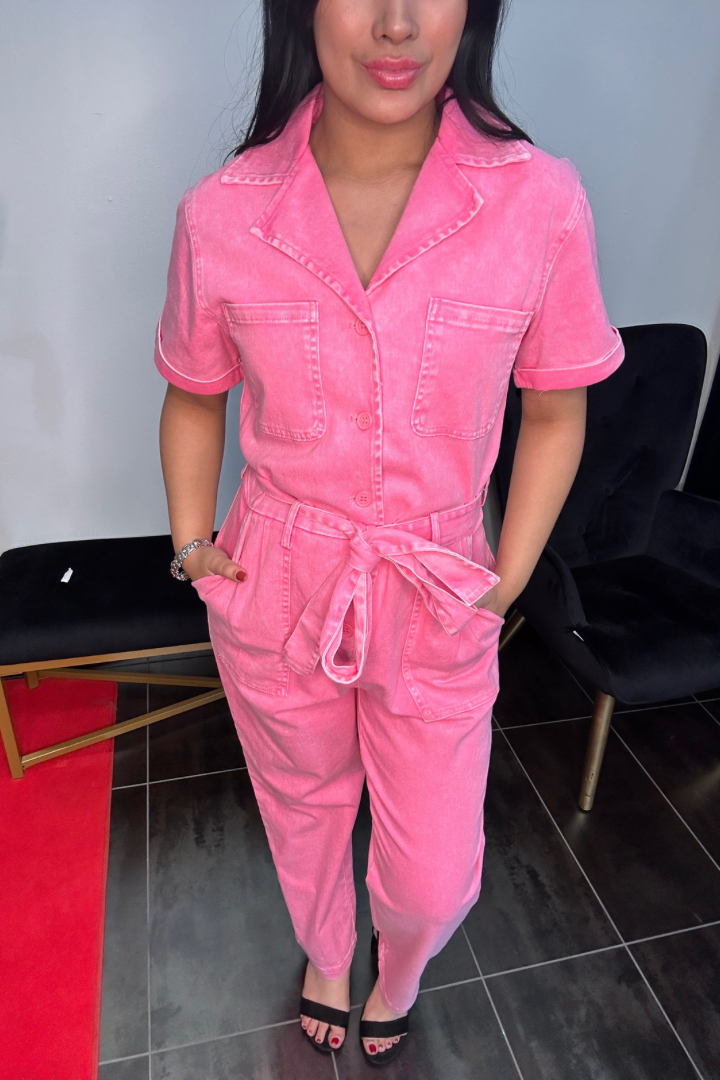 Pretty in Pink Denim Jumpsuit