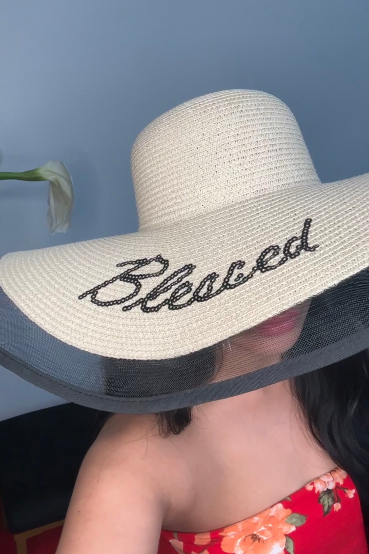 Sequin Blessed Mesh Trim Sun Hat