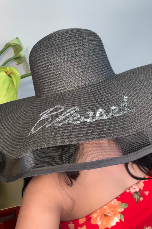 Sequin Blessed Mesh Trim Sun Hat