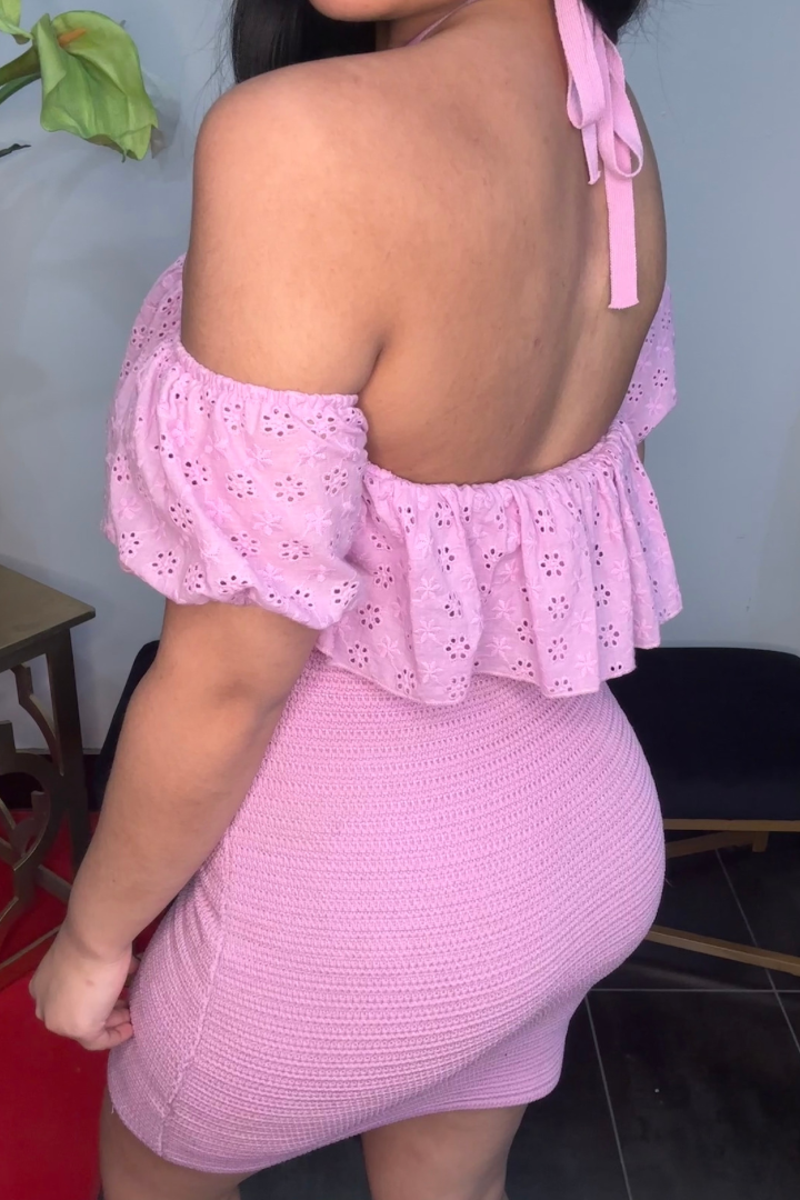 Lavender Bliss Eyelet Halterneck Sweater Dress