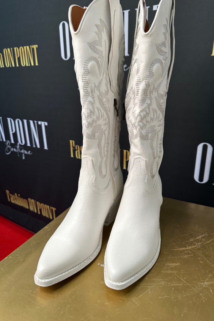 Tall White Leather Cowboy Boots