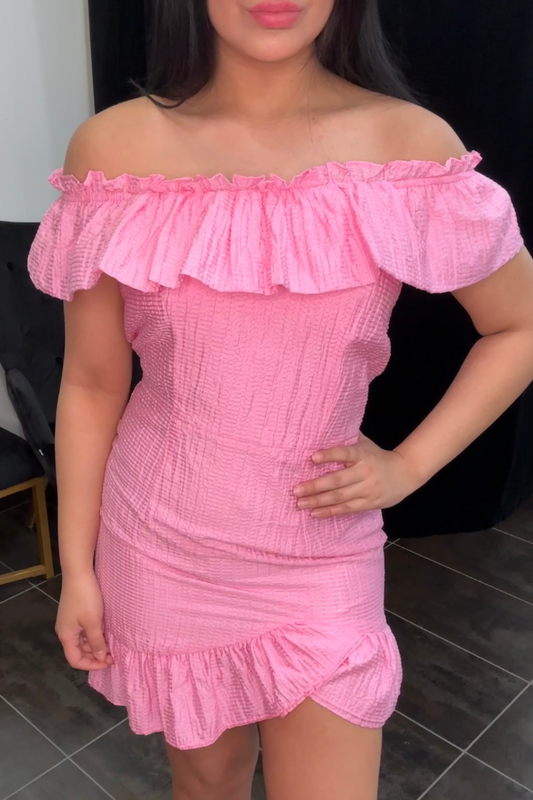 Pretty In Pink Off Shoulder Dress
